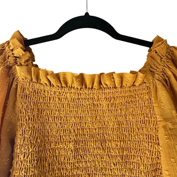 TULAROSA | NWOT SMOCKED CROP TOP BALLOON SLEEVES RUFFLE NECK SAFFRON | SMALL - Picture 7 of 9